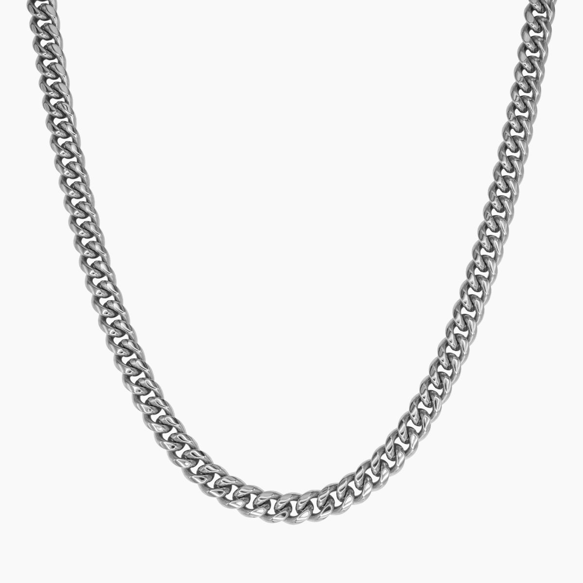 Silver Mens Bracelet Chain 8mm Cuban Link in White Gold Chain 