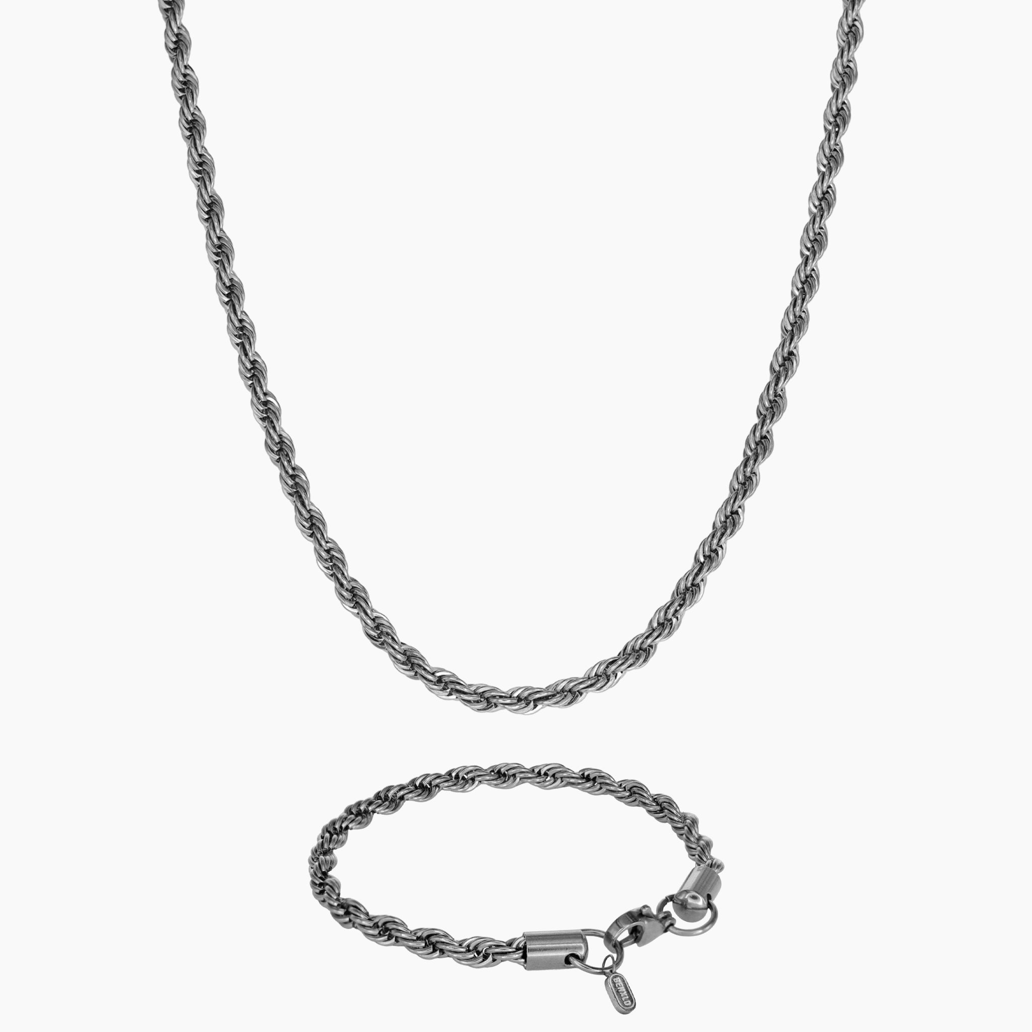 5mm Twisted Rope Chain Set - Silver